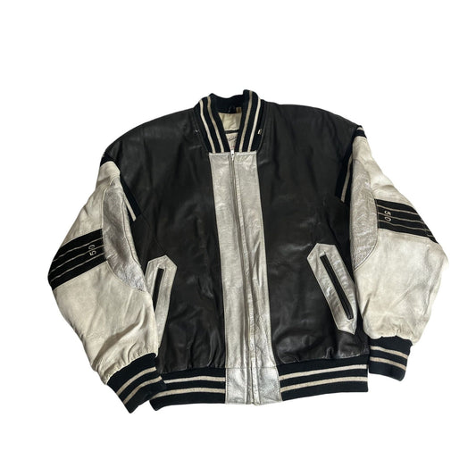 Veste En Cuir Vintage Michael Hoban Where Mi 1991 Football Noir & Argent Taille M