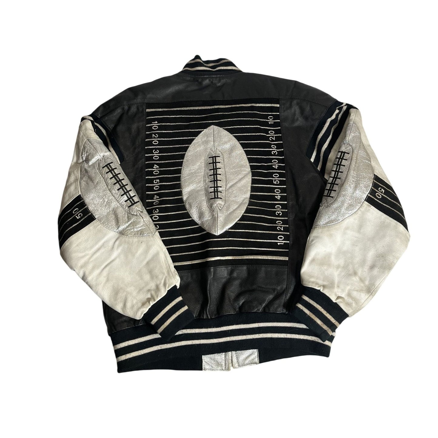 Veste En Cuir Vintage Michael Hoban Where Mi 1991 Football Noir & Argent Taille M