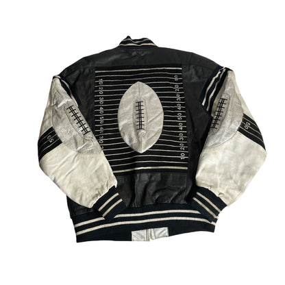 Veste En Cuir Vintage Michael Hoban Where Mi 1991 Football Noir & Argent Taille M