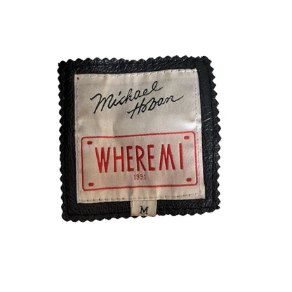 Veste En Cuir Vintage Michael Hoban Where Mi 1991 Football Noir & Argent Taille M