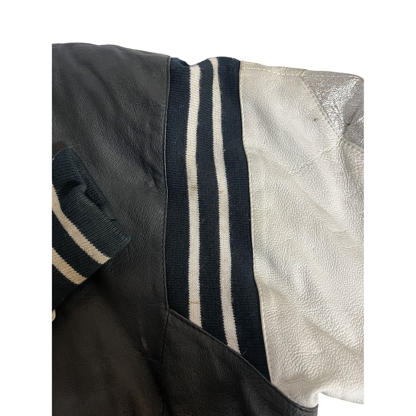 Veste En Cuir Vintage Michael Hoban Where Mi 1991 Football Noir & Argent Taille M