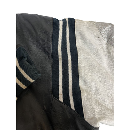 Veste En Cuir Vintage Michael Hoban Where Mi 1991 Football Noir & Argent Taille M