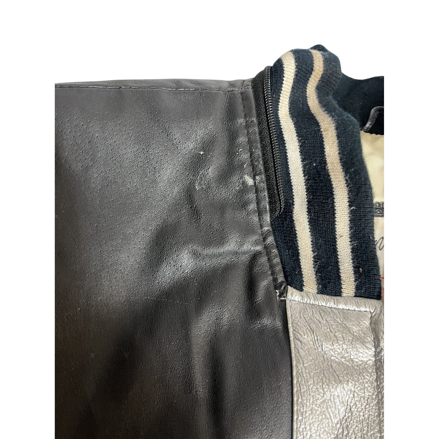Veste En Cuir Vintage Michael Hoban Where Mi 1991 Football Noir & Argent Taille M