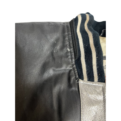 Veste En Cuir Vintage Michael Hoban Where Mi 1991 Football Noir & Argent Taille M