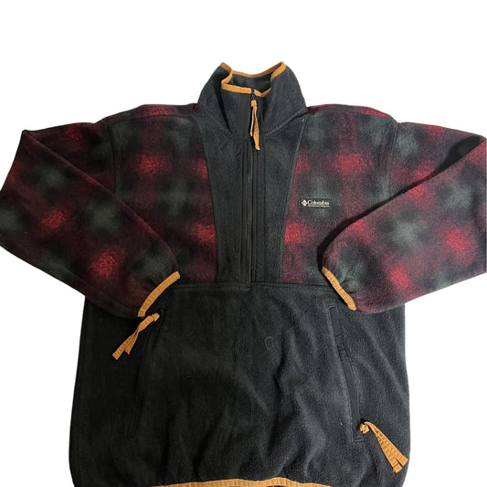 Veste Polaire Columbia Sportswear Noir & Rouge Carreaux Taille S/P Zip 1/4 Poignets & Bas Élastiqués Poches Zippées