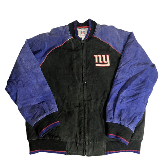 Veste universitaire en daim NFL des Giants de New York, taille L, noir et bleu
