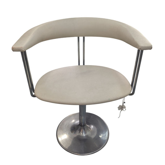 Chaise De Coiffure Vintage Avec Assise Ronde 46cm & Base Chromée Pivotante Hauteur 78cm Profondeur 59cm