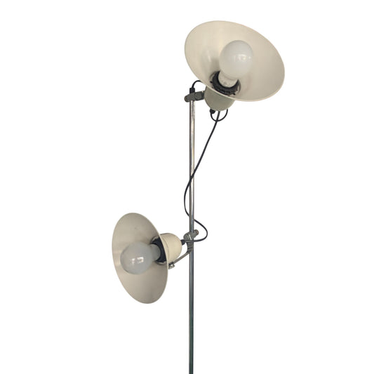 Lampe vintage Sur Pied Métal 2 Abat-Jours Réglables Blanc & Chrome Moderne Hauteur 160cm
