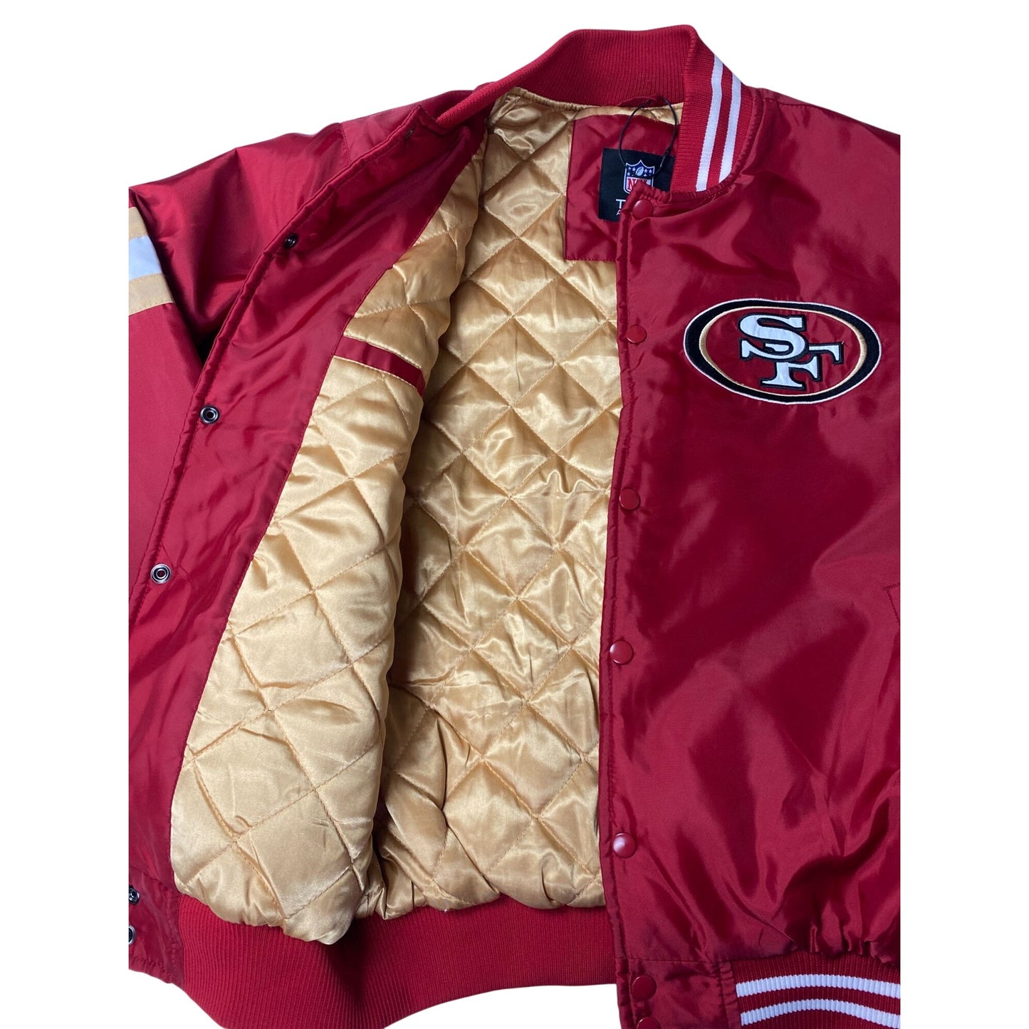Veste en satin rouge NFL Team Apparel des 49ers, taille M