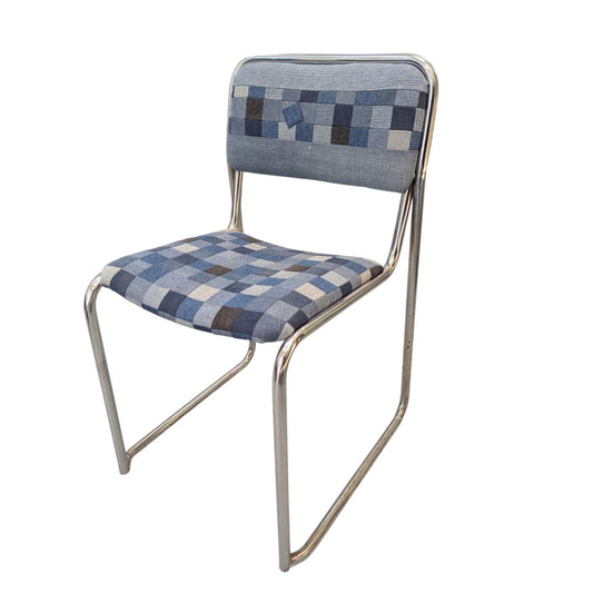 Chaise Style Bauhaus Chromée Avec Assise Patchwork En Jean Création Unique John Doe