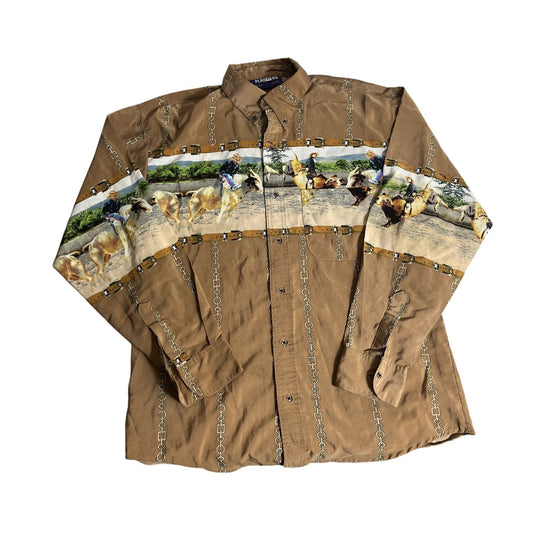 Chemise à manches longues à imprimé cheval et cowboy western, taille 40
