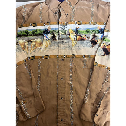Chemise à manches longues à imprimé cheval et cowboy western, taille 40