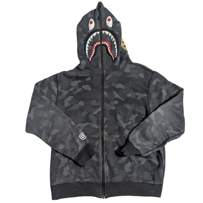 A Bathing Ape Shark Hoodie Camo Motif Full Zip 2XL Noir & Gris