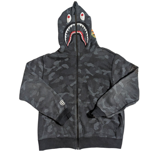 A Bathing Ape Shark Hoodie Camo Motif Full Zip 2XL Noir & Gris