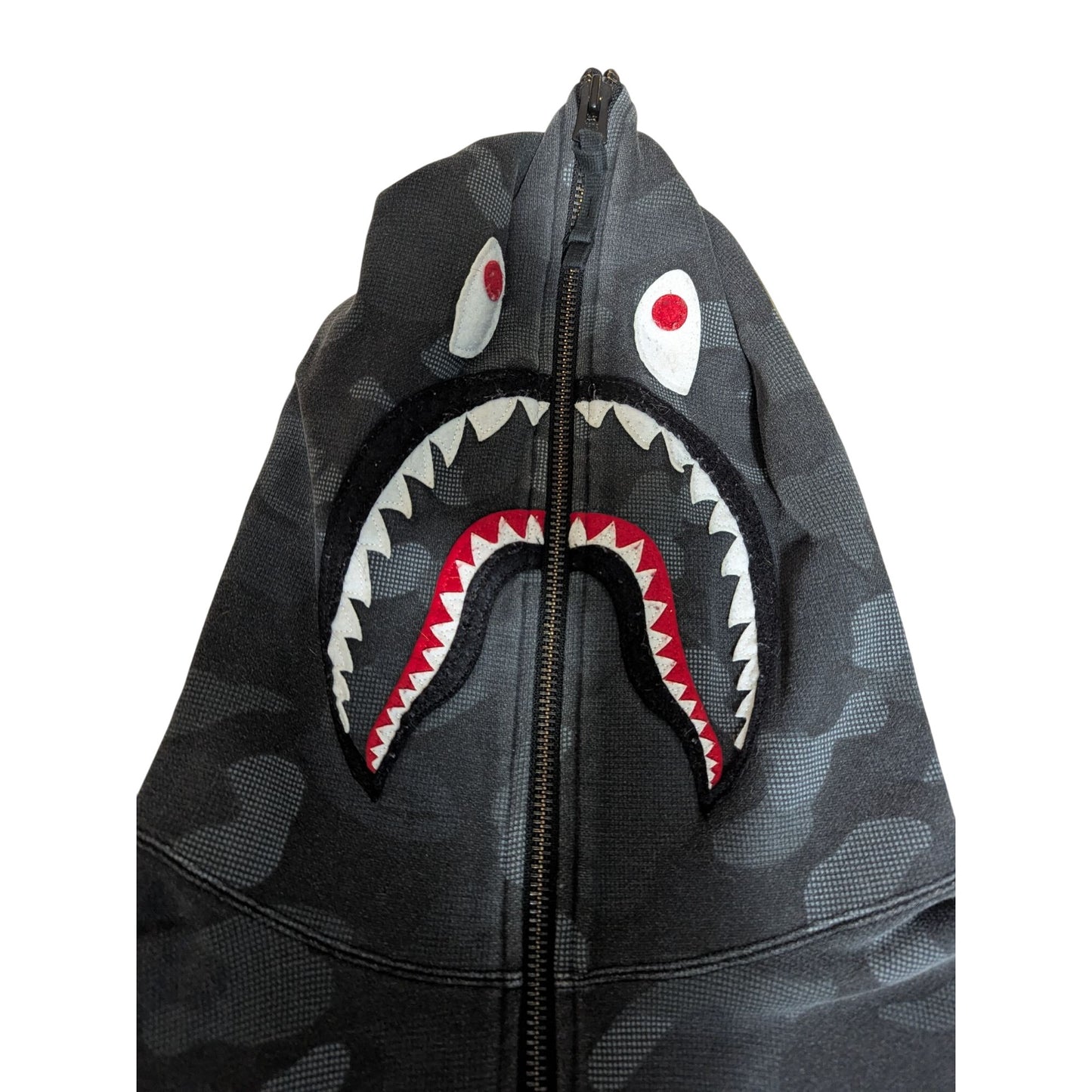 A Bathing Ape Shark Hoodie Camo Motif Full Zip 2XL Noir & Gris