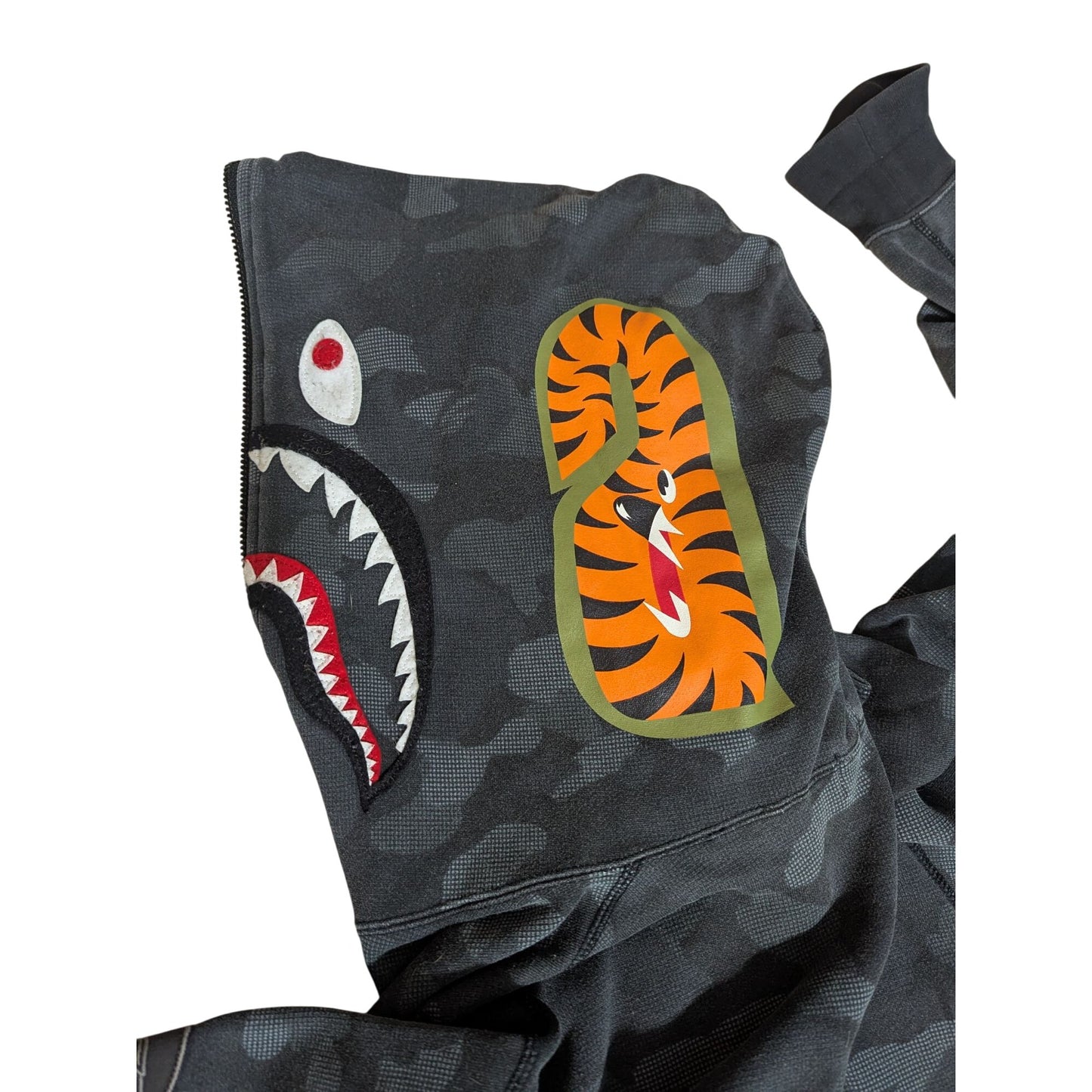 A Bathing Ape Shark Hoodie Camo Motif Full Zip 2XL Noir & Gris