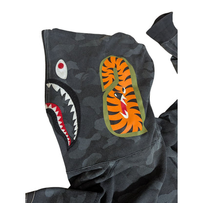 A Bathing Ape Shark Hoodie Camo Motif Full Zip 2XL Noir & Gris