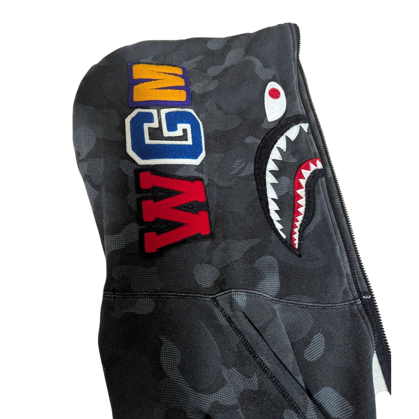 A Bathing Ape Shark Hoodie Camo Motif Full Zip 2XL Noir & Gris