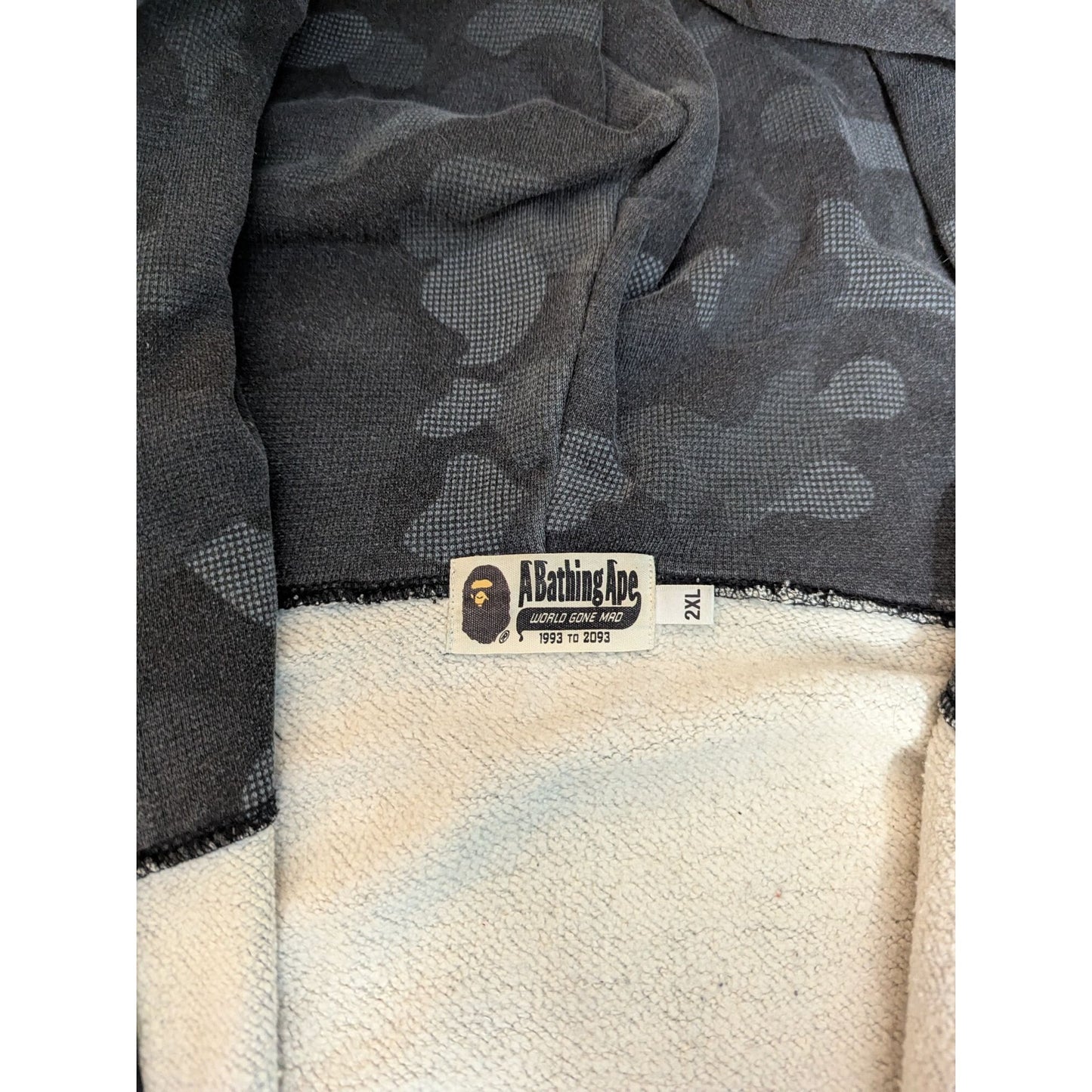 A Bathing Ape Shark Hoodie Camo Motif Full Zip 2XL Noir & Gris