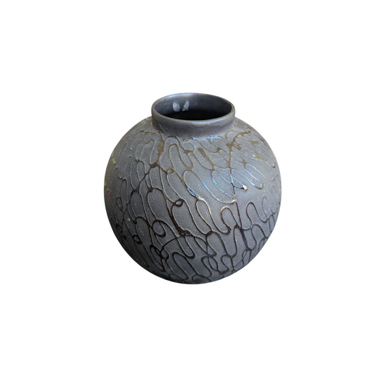 Vase Boule Noir Décor Gravé Moderne