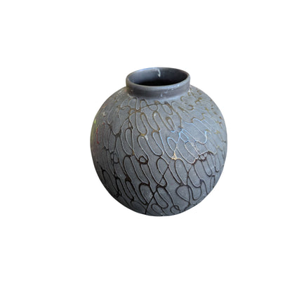 Vase Boule Noir Décor Gravé Moderne