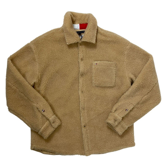 Veste polaire sherpa beige Tommy Hilfiger pour homme avec fermeture à boutons et poche poitrine