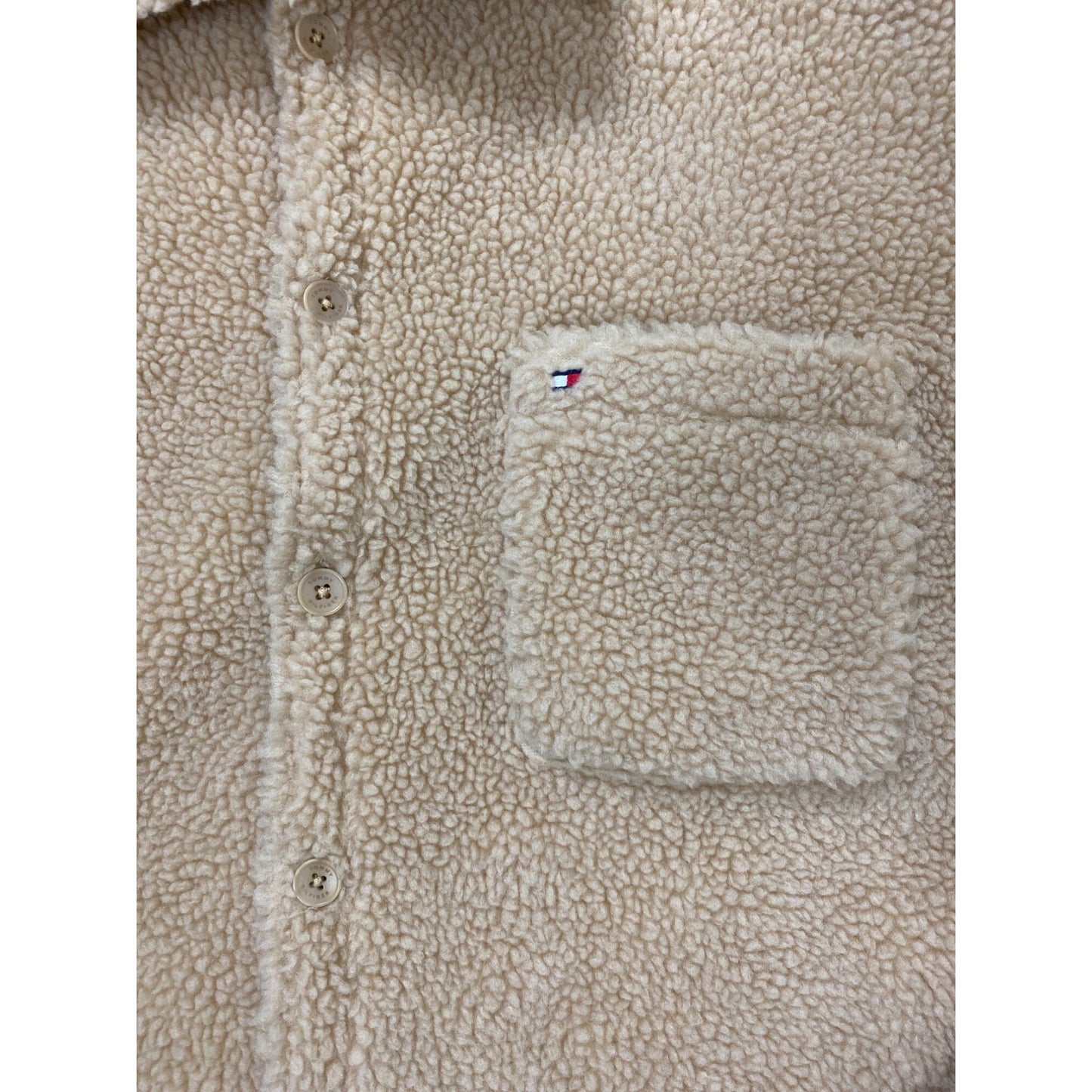 Veste polaire sherpa beige Tommy Hilfiger pour homme avec fermeture à boutons et poche poitrine