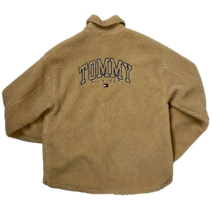 Veste polaire sherpa beige Tommy Hilfiger pour homme avec fermeture à boutons et poche poitrine