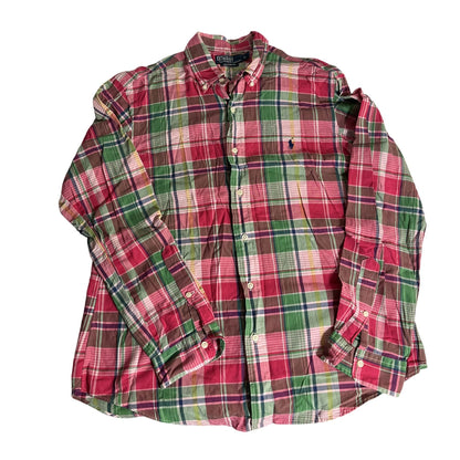 Chemise boutonnée à carreaux Polo Ralph Lauren coupe ajustée, taille L, coton, homme, rouge/vert