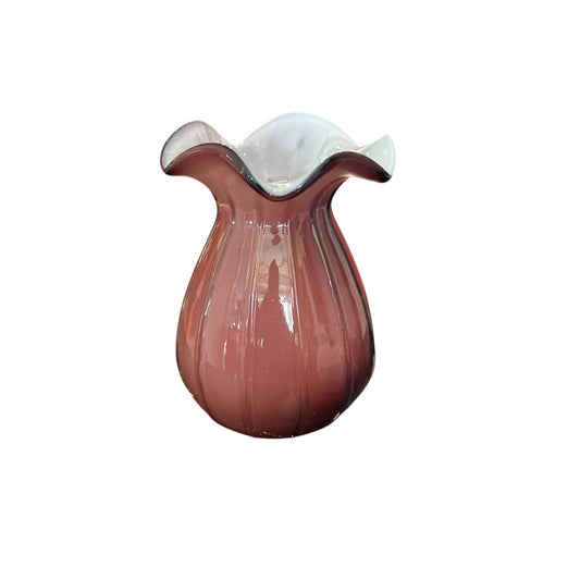 Vase En Verre Vintage À Bord Évasé Rouge Et Blanc
