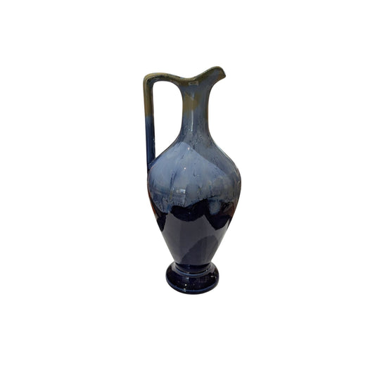 Vintage Bleu Soufflé Vase En Verre Avec Anse Et Base Arrondie