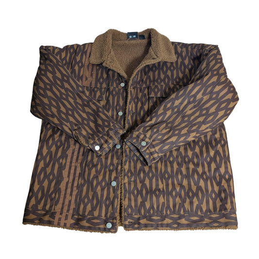 Veste oversize doublée sherpa Adidas X IVY PARK, motif marron intégral, boutons-pression, streetwear pour homme et femme