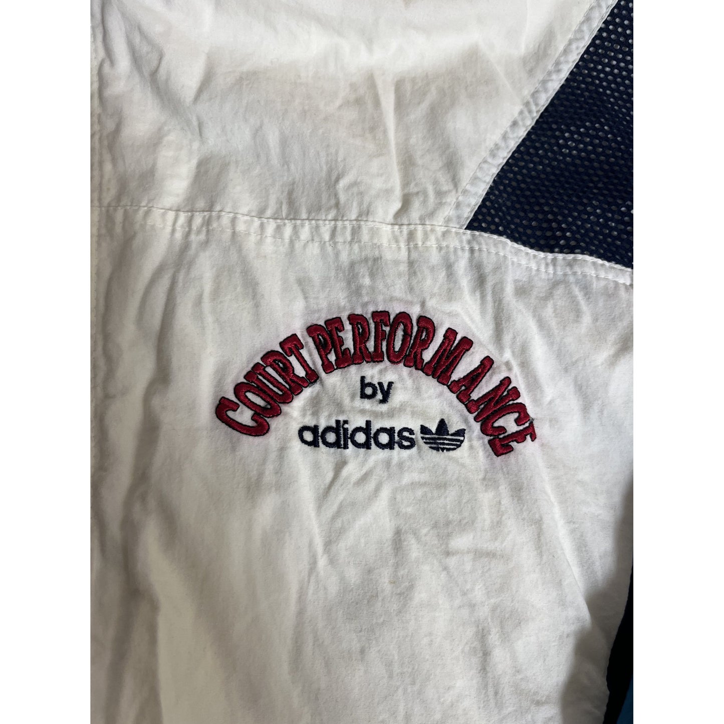 Veste coupe-vent Adidas Court Performance vintage blanche et bleue