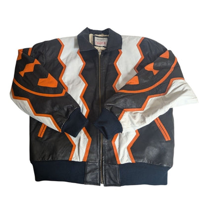 Veste bomber en cuir Michael Hoban WHERE!M ultra rare avec motif Hobo World noir/blanc/orange taille M