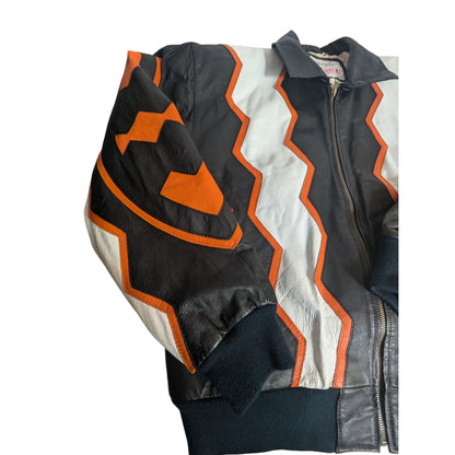 Veste bomber en cuir Michael Hoban WHERE!M ultra rare avec motif Hobo World noir/blanc/orange taille M