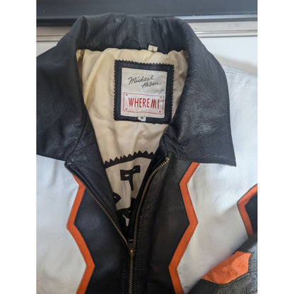 Veste bomber en cuir Michael Hoban WHERE!M ultra rare avec motif Hobo World noir/blanc/orange taille M