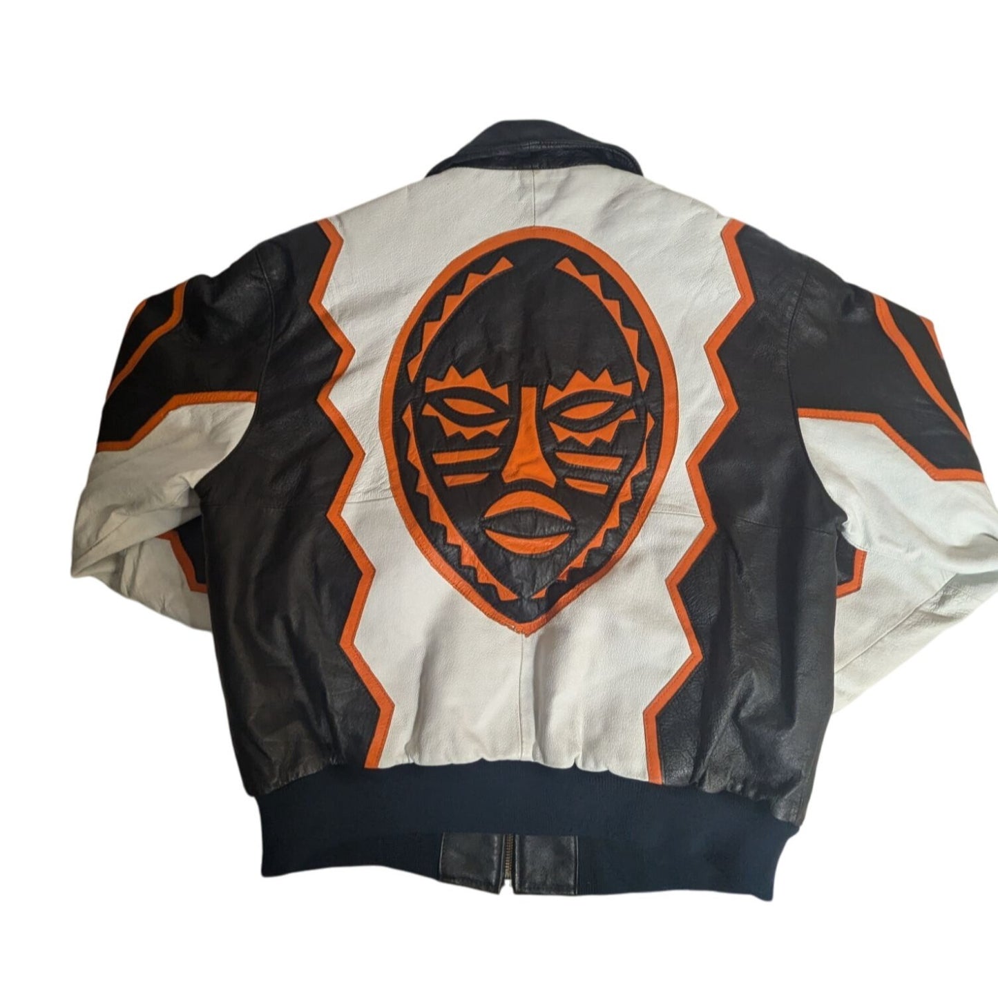 Veste bomber en cuir Michael Hoban WHERE!M ultra rare avec motif Hobo World noir/blanc/orange taille M