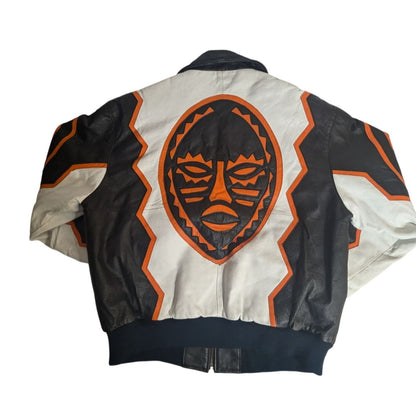 Veste bomber en cuir Michael Hoban WHERE!M ultra rare avec motif Hobo World noir/blanc/orange taille M