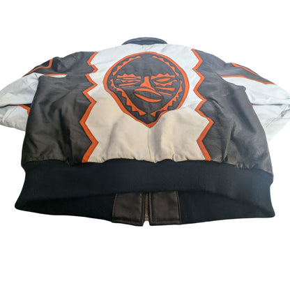 Veste bomber en cuir Michael Hoban WHERE!M ultra rare avec motif Hobo World noir/blanc/orange taille M