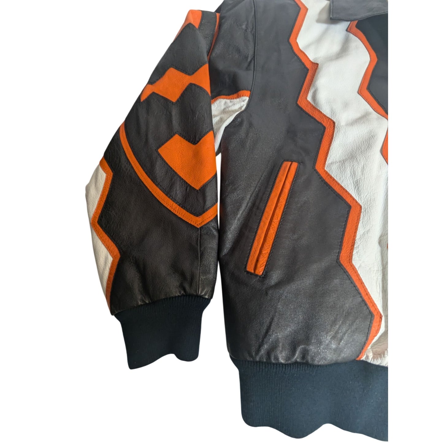 Veste bomber en cuir Michael Hoban WHERE!M ultra rare avec motif Hobo World noir/blanc/orange taille M