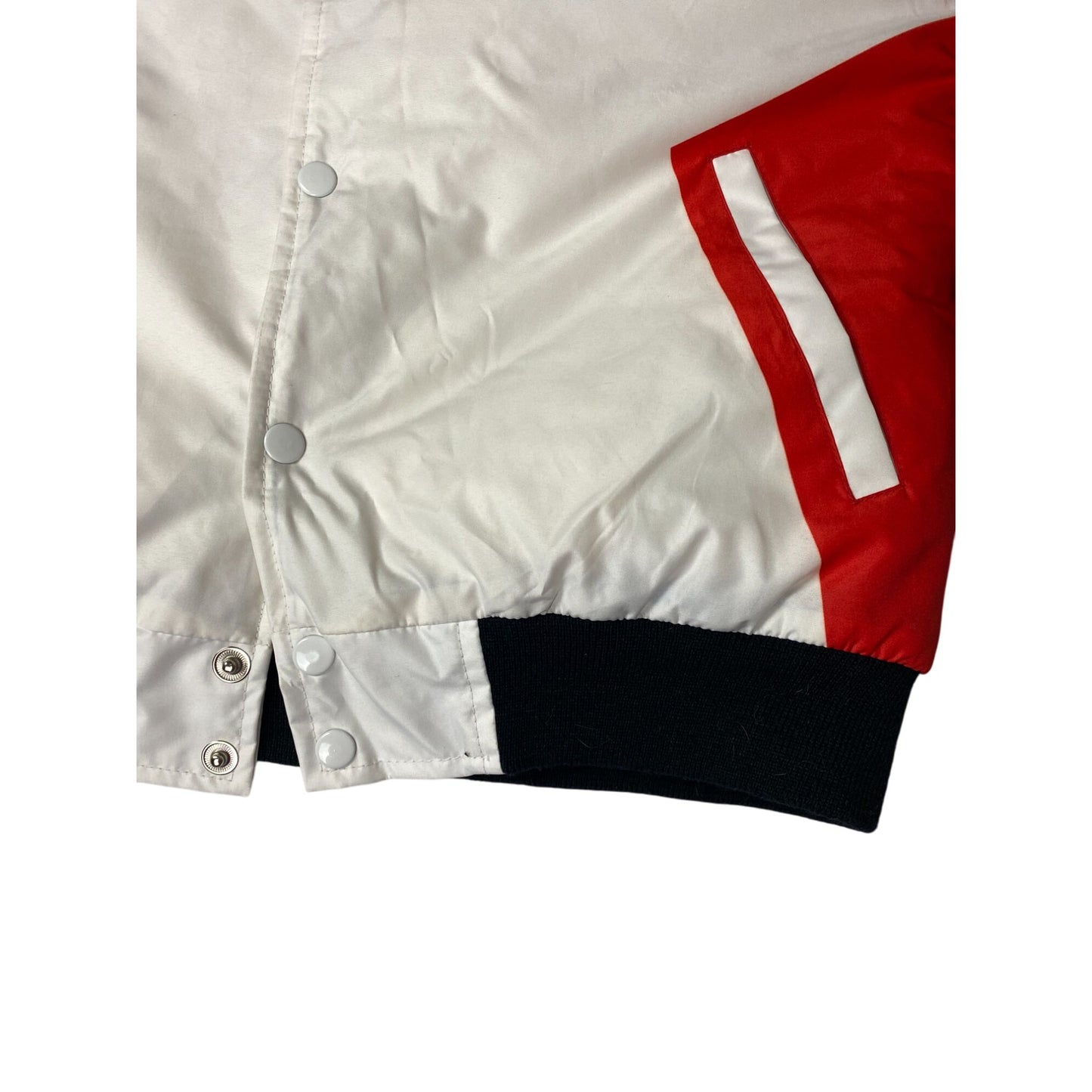 Blouson aviateur Bud Racing rouge et blanc à boutons-pression sur le devant pour homme, taille M