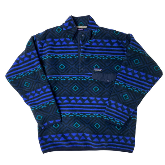Patagonia Synchilla Fleece Pullover L - Geometric Blue & Black Pattern