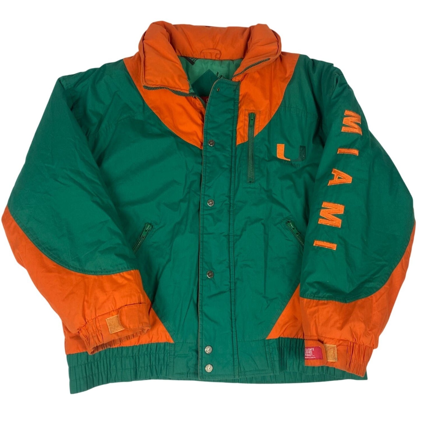 Veste de l’Université de Miami – Verte et orange – Fermeture à pressions – Taille M