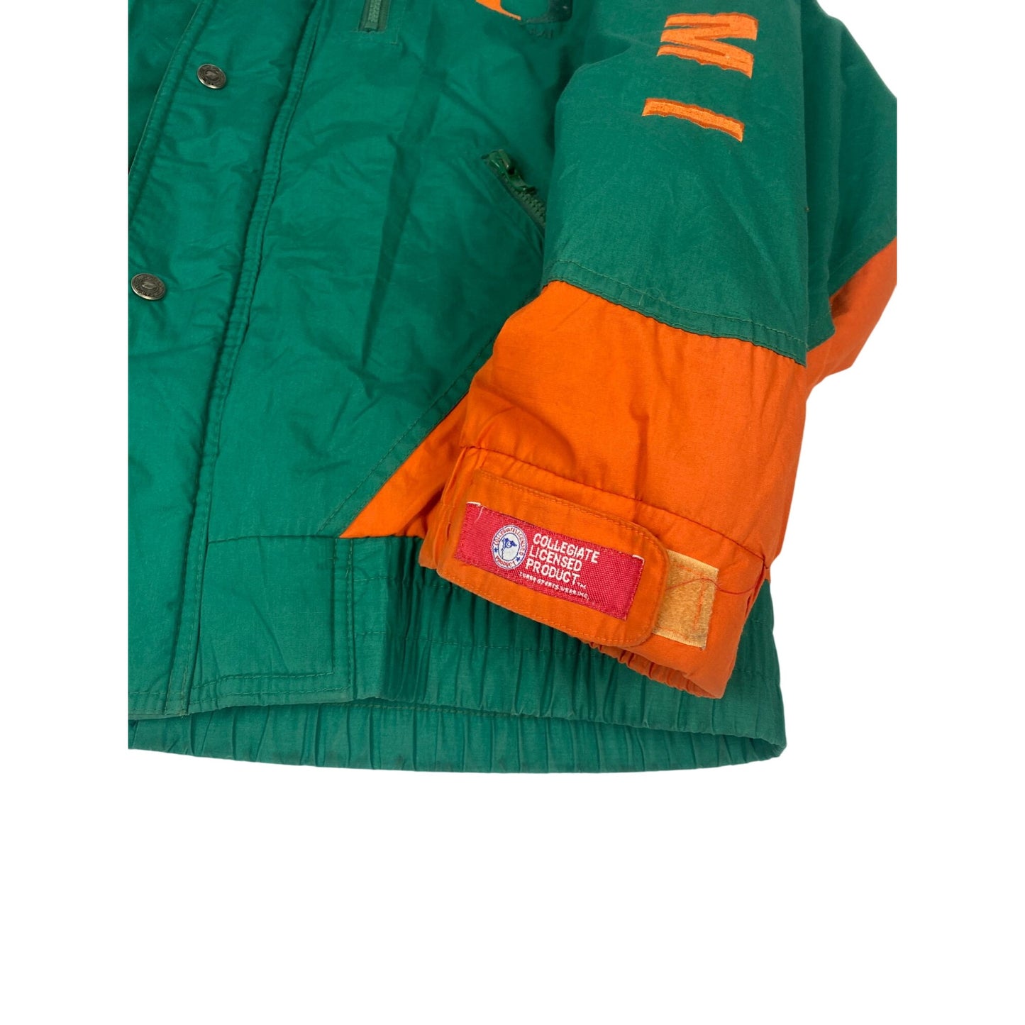 Veste de l’Université de Miami – Verte et orange – Fermeture à pressions – Taille M