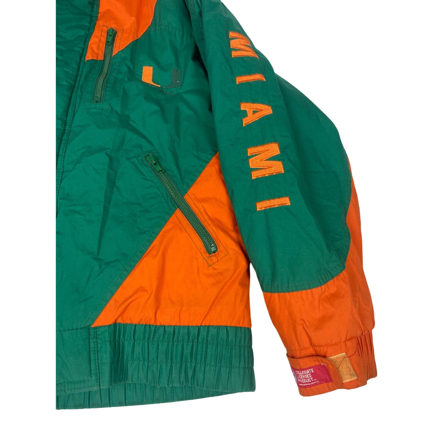 Veste de l’Université de Miami – Verte et orange – Fermeture à pressions – Taille M