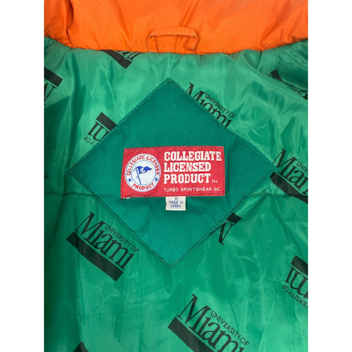 Veste de l’Université de Miami – Verte et orange – Fermeture à pressions – Taille M
