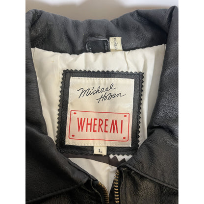 Veste en cuir Michael Hoban Wheremi, grande taille, noire et bleu sarcelle, motif zigzag