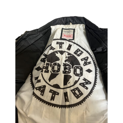 Veste en cuir Michael Hoban Wheremi, grande taille, noire et bleu sarcelle, motif zigzag