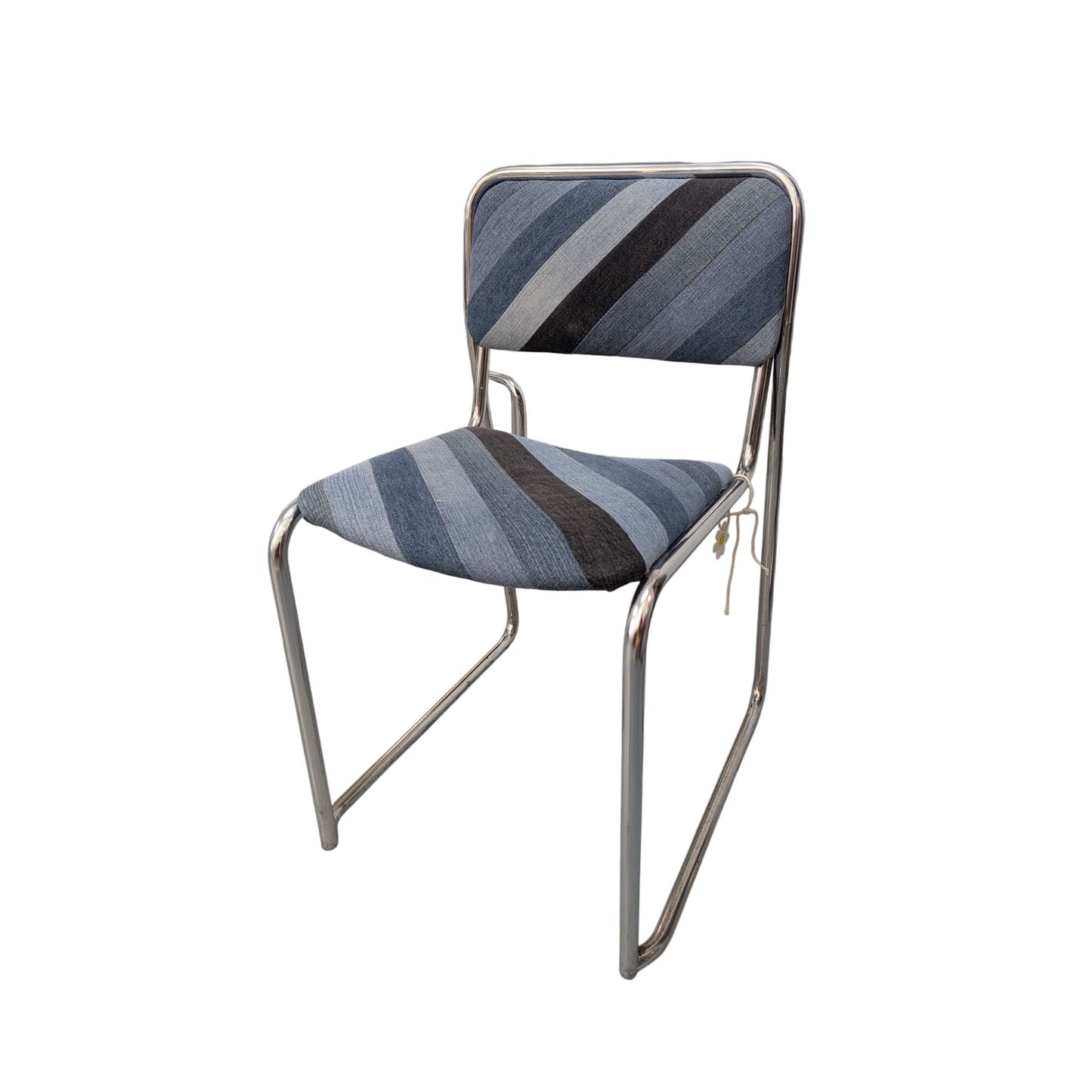 Vintage John Do Chaise Rétro En Métal Chromé & Tissu Patchwork Denim