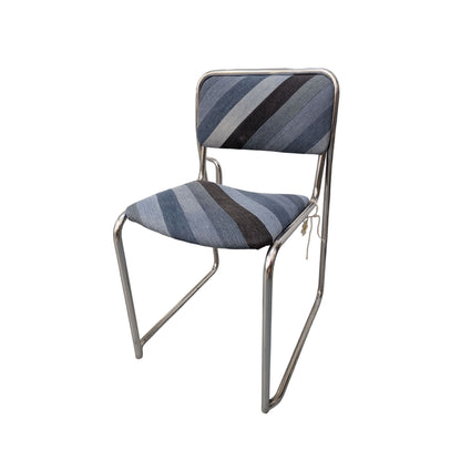Vintage John Do Chaise Rétro En Métal Chromé & Tissu Patchwork Denim